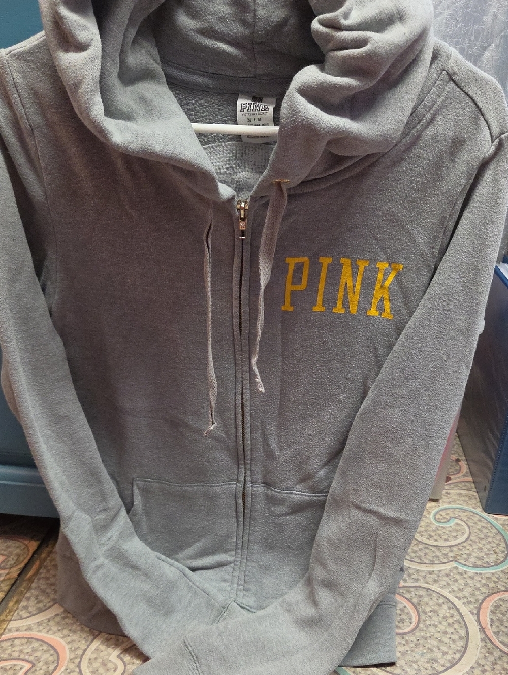 STEELERS PINK Victoria's Secret Gray Hooded Zip-Up with Yellow Logo Accent